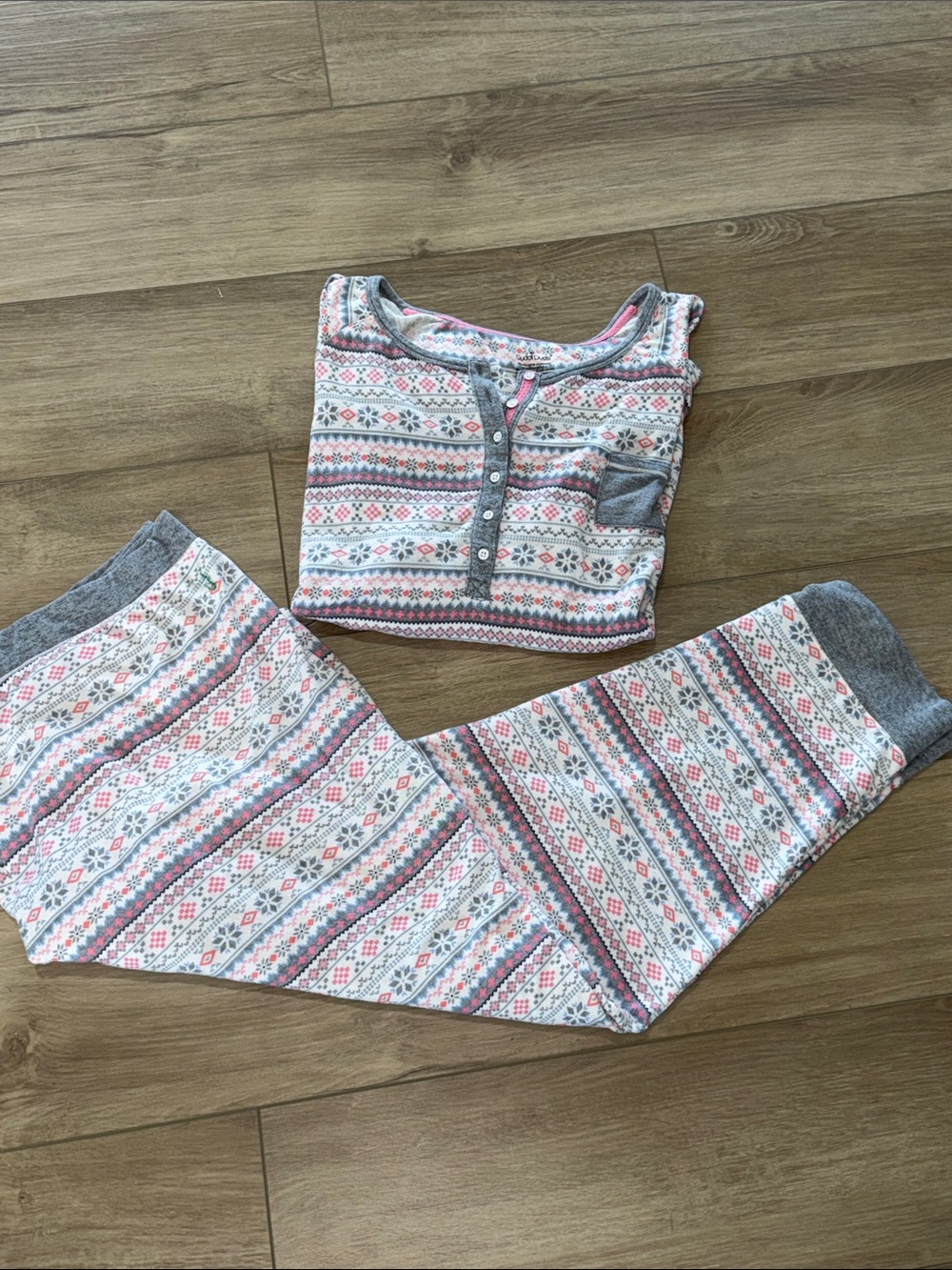 Cuddl Duds Fair Isle Knit Pajama set 2 piece  in Pink, Gray & Cream  XXLARGE
